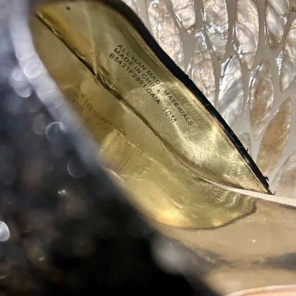 Carlos Santana Gaia Black and Gold Shimmer Studded Heels - Picture 5 of 8